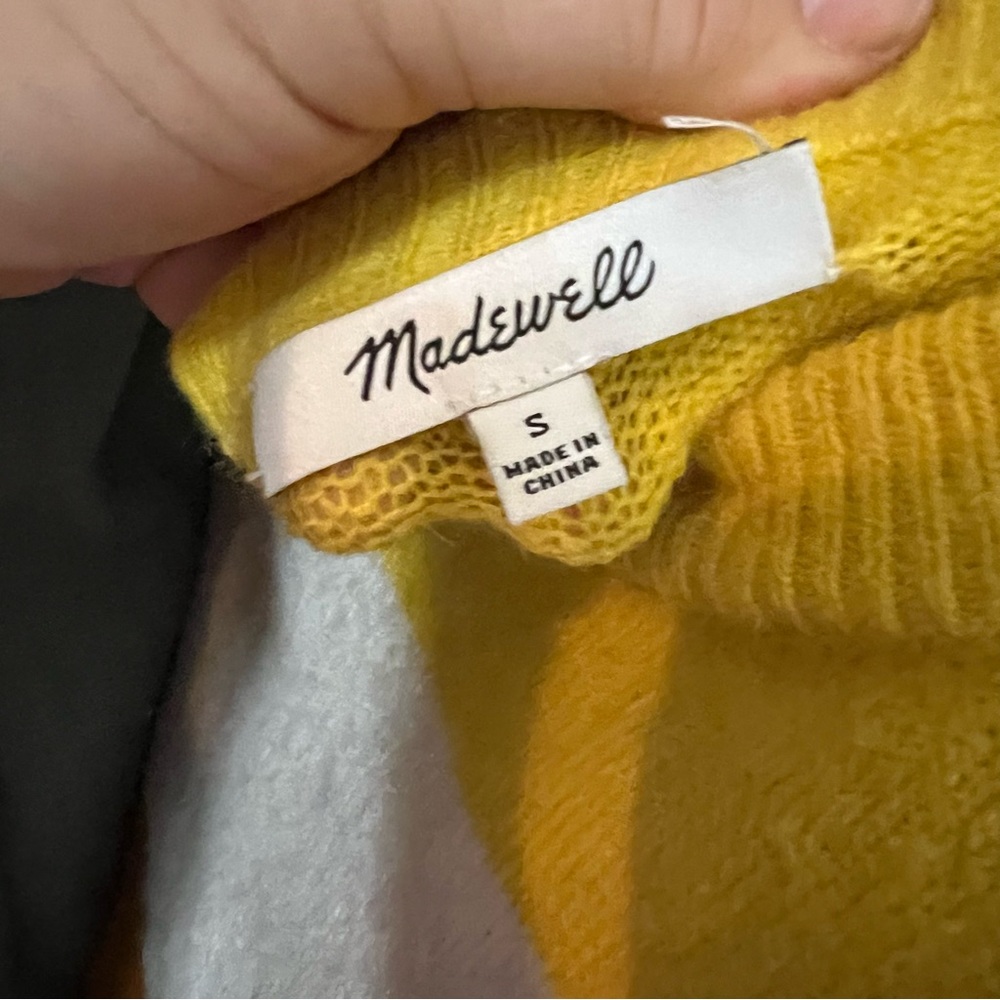 MADEWELL Yellow/Orange Striped Wool Blend Gladwell Balloon Sleeve Sweater, S - Picture 13 of 14